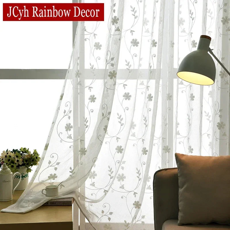 Korean White Embroidered Voile Curtains For Bedroom Window Curtain For Living Room Sheer Curtains Blinds Custom Made Drapes
