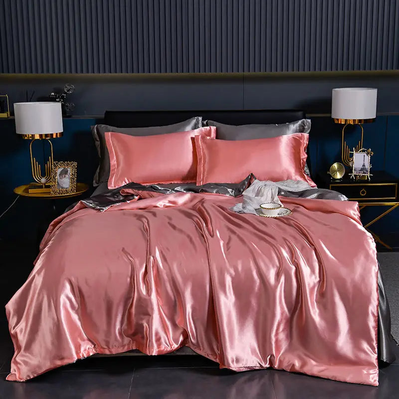 Luxury Blending Natural Mulberry Silk Duvet Cover Set with Fitted Sheet High-end Satin Silky King Size Bedding Set Queen Bed Set