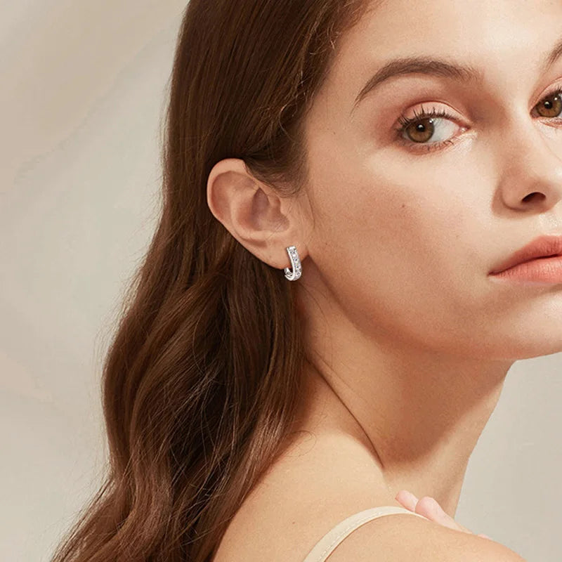 925 Sterling Silver Moissanite U-Shaped Earrings for Men and Women: Fashionable, Trendy, Casual, Creative, and Unique Design