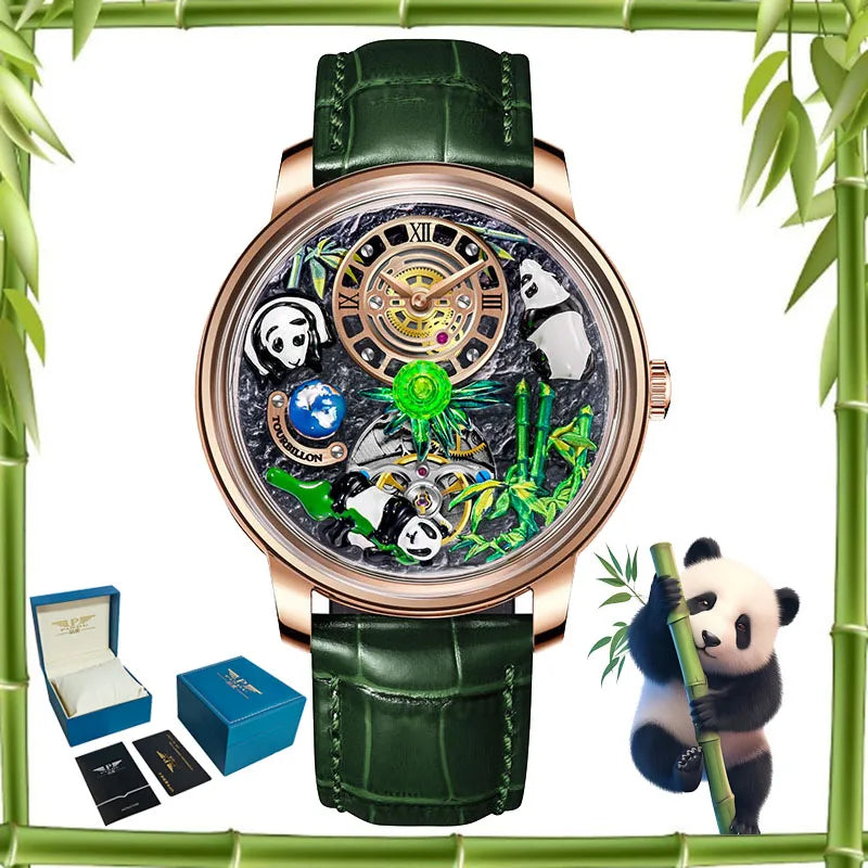 2025 PINDU New Panda Series National Treasure Symbol Men Mechanical Watch Rotating Crystal Ball 45.5MM Wristwatches Men M2791B