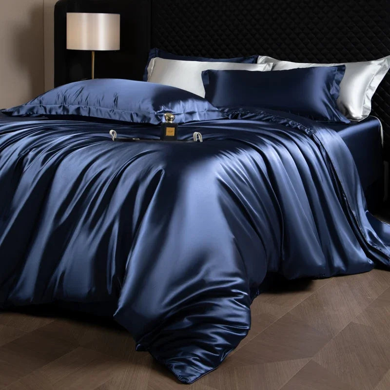 Luxury Bedding Set Single Double Queen King Size Solid Color Quilt Cover High-End Soft Silky Satin Duvet Cover Set