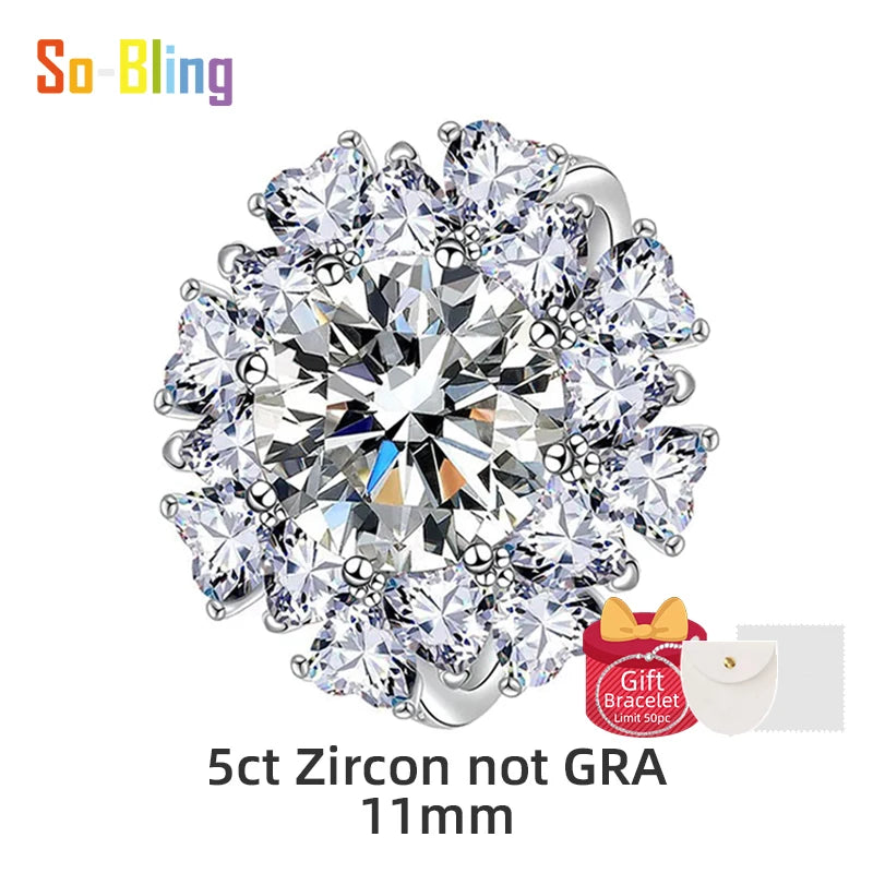 So-Bling 925 Sterling Silver Rings 5ct Moissanite Ring with Gra Certificate for Women's Elegant Fine Gift Party Jewelry