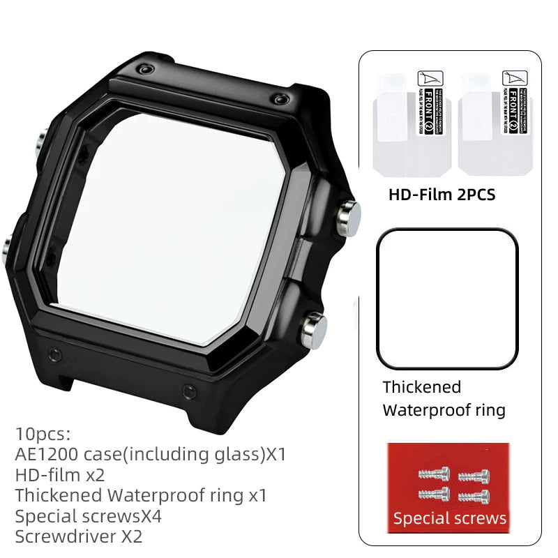 Casio AE1200 case mod kit modification all metal case 3299 AE-1200 bezel glass waterproof ring kit 304 stainless steel part