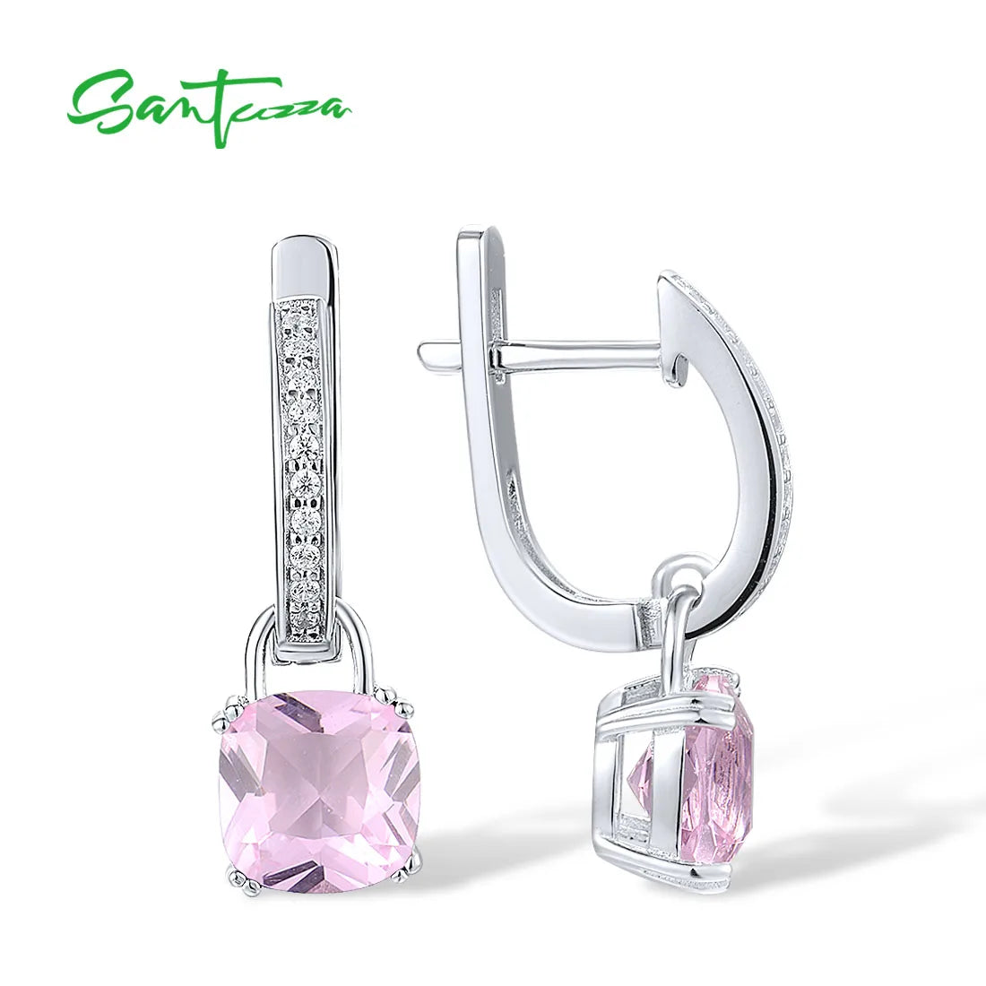 SANTUZZA Pure 925 Sterling Silver Earrings For Women Blue Pink Stones White Cubic Zirconia Dangle Earrings Fashion Fine Jewelry