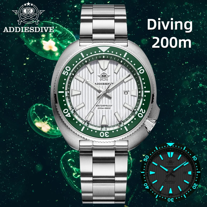 ADDIESDIVE Men's Watch Stainless Steel Sapphire Crystal Quartz Watch Men's Luminous 200M Waterproof Gift Men's Analog Watch