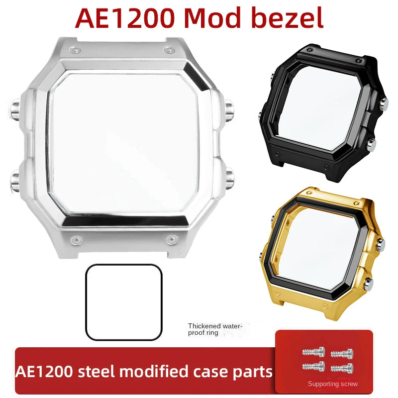 Casio AE1200 case mod kit modification all metal case 3299 AE-1200 bezel glass waterproof ring kit 304 stainless steel part