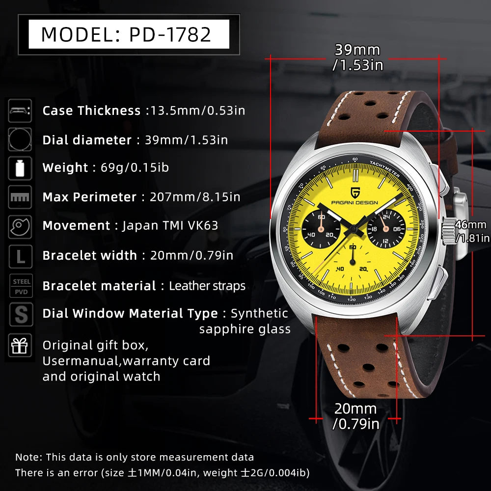 2025 New PAGANI DESIGN Men's Watches Top Luxury Quartz Watch For Men VK63 Chronograph Wristwatch Luminous AR Sapphire Clock Gift