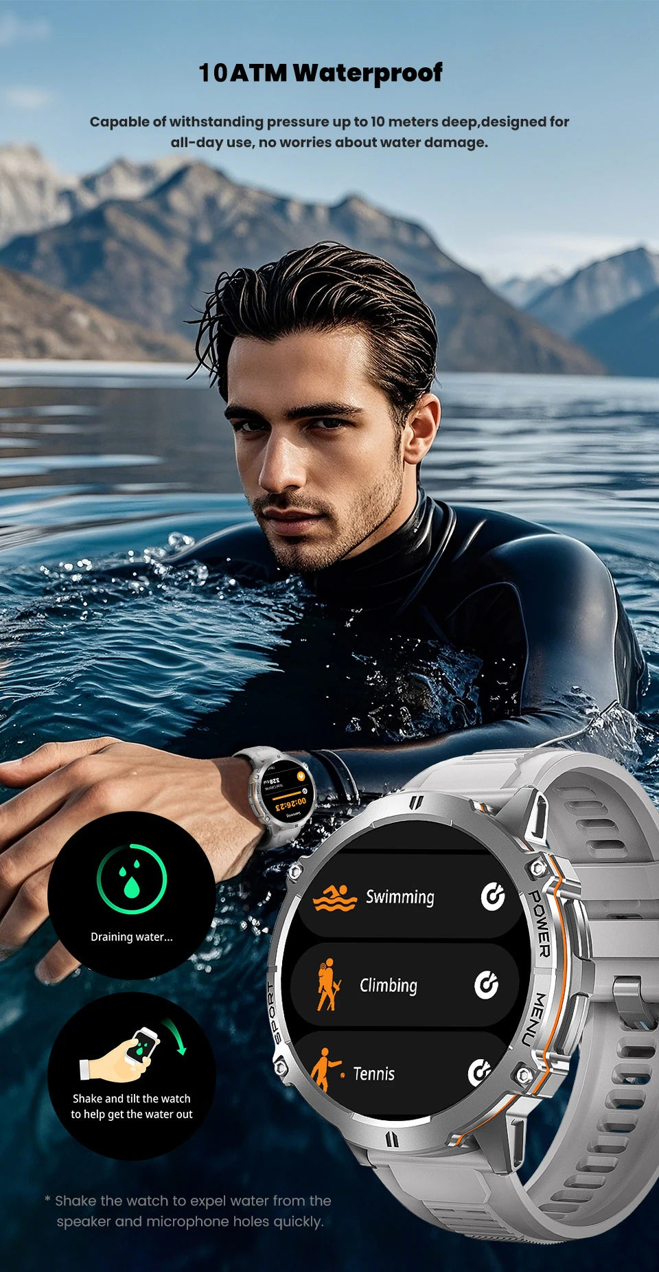 New TANK X3 1000mAh Large Battery Durable Adult Smart Watch GPS Compass Altimeter 5ATM Waterproof BT Call Sports Smartwatch Men