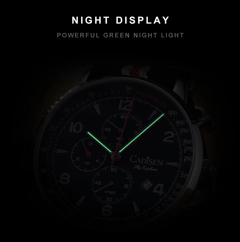 CADISEN New Men's Watches Top Luxury Quartz Watch For Men Canvas 0S10 Chronograph AR Mirror Waterproof Gift Men's Wristwatch