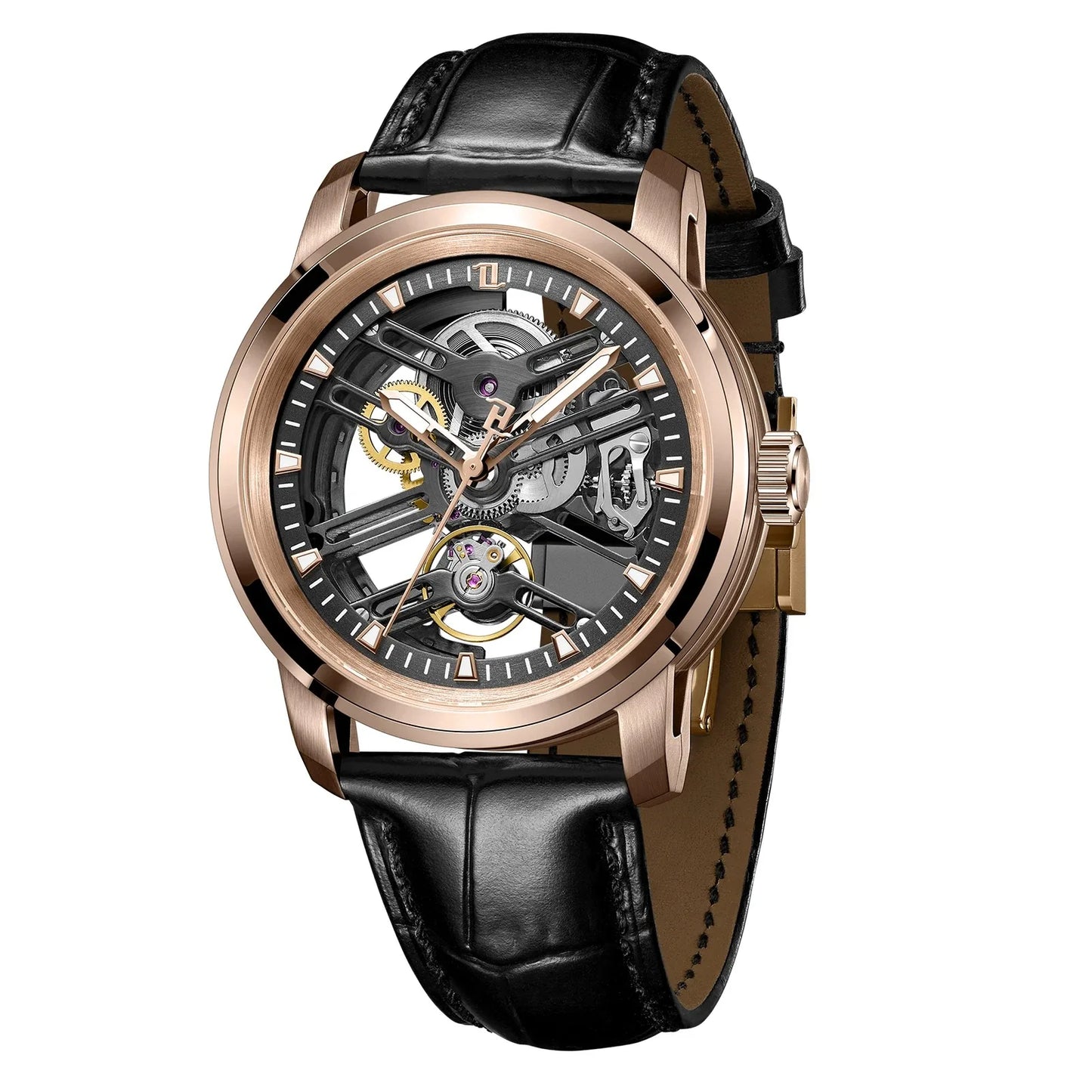 OBLVLO Men Automatic Watch 42MM Fashion Watches Mechanical Wristwatch 5AMT Waterproof Sapphire Luminous Skeleton Dial