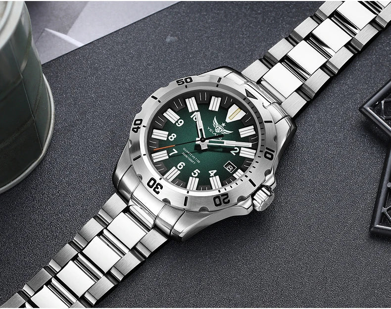 YELANG  V1036 42mm Men Quartz Watch Luminous 10 Years Lithium Movement Rotated Dial 30ATM 300m Waterproof Military Style Watches