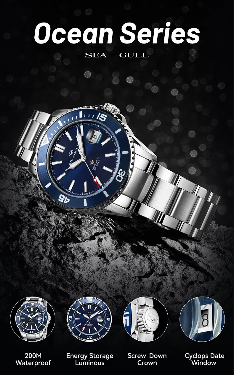 Seagull relogio masculino Men Watch 200m Diving Business Waterproof Fashion Automatic Mechanical Watch Ocean Series 816.32.1523
