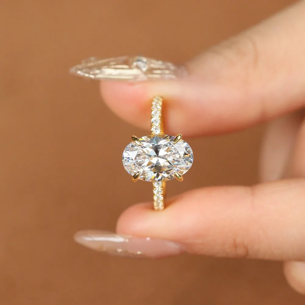 4.5CT Oval Cut Full Moissanite Engagement Ring for Women S925 Silver Plated 18K Gold Hidden Halo Diamond Wedding Band JewelryGRA