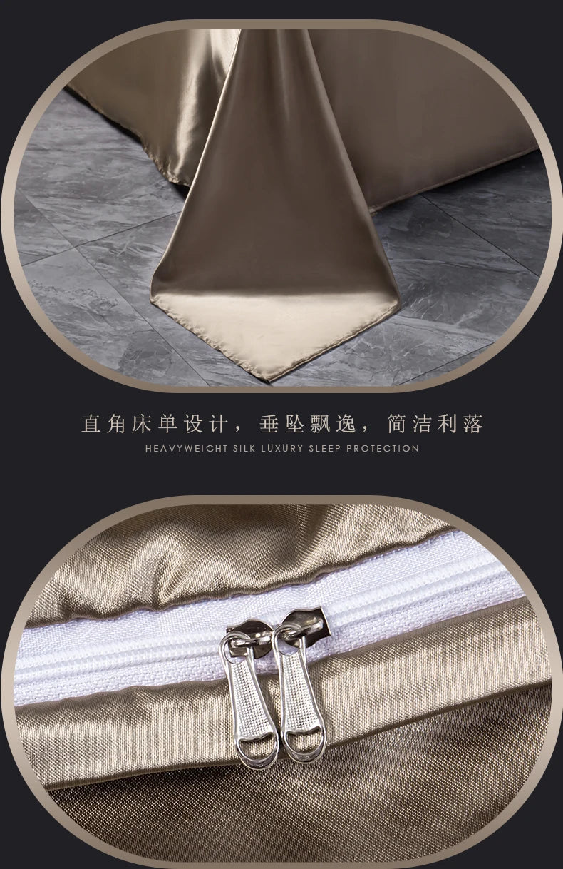 Solid Silk Bedding Set with Duvet Cover Bed Sheet Pillowcases Luxury Satin Single Double Bedsheet King Queen Twin Size