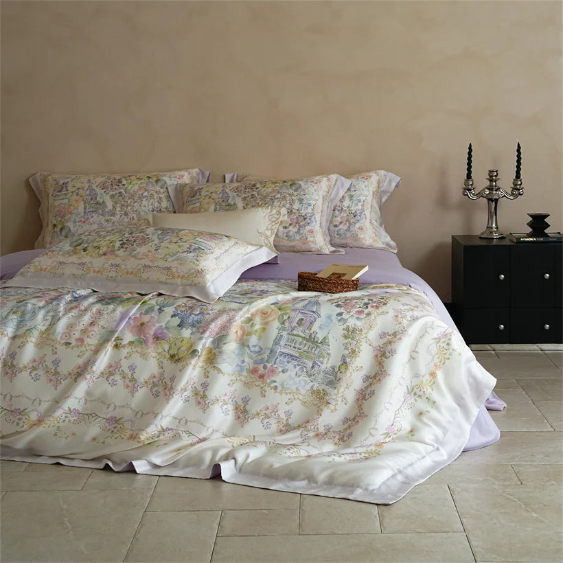 Luxury 22mm Mulberry Silk Bedding Set Romantic Floral Duvet Cover Pillowcases Bed Sheet Set Luxury Bed Linen King Queen Size