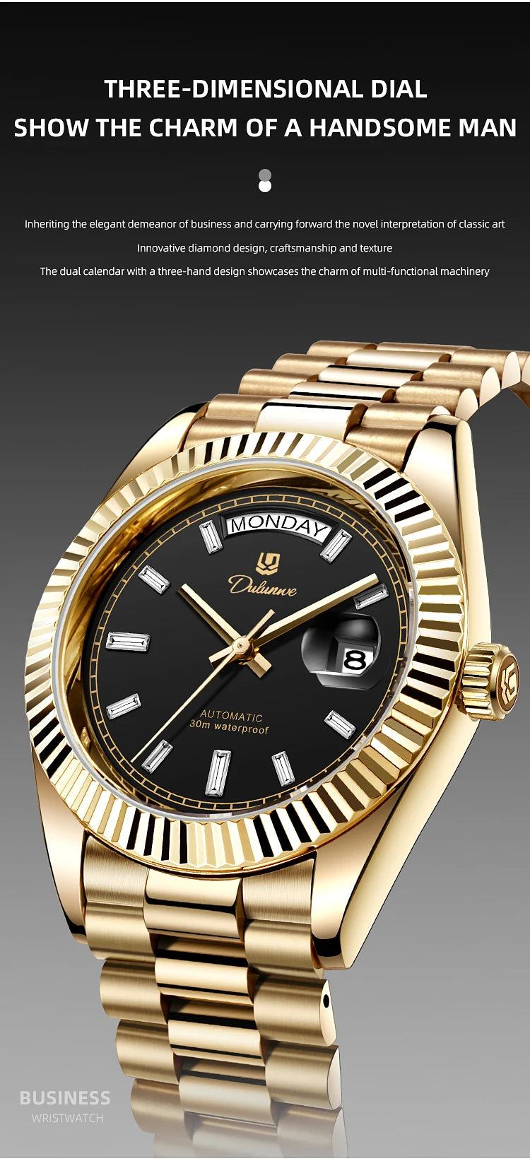 Dulunwe Datejusts Mechanical  Movement Watches For Men Automatic Mechanical Watches Calendar Waterproof Men Watch