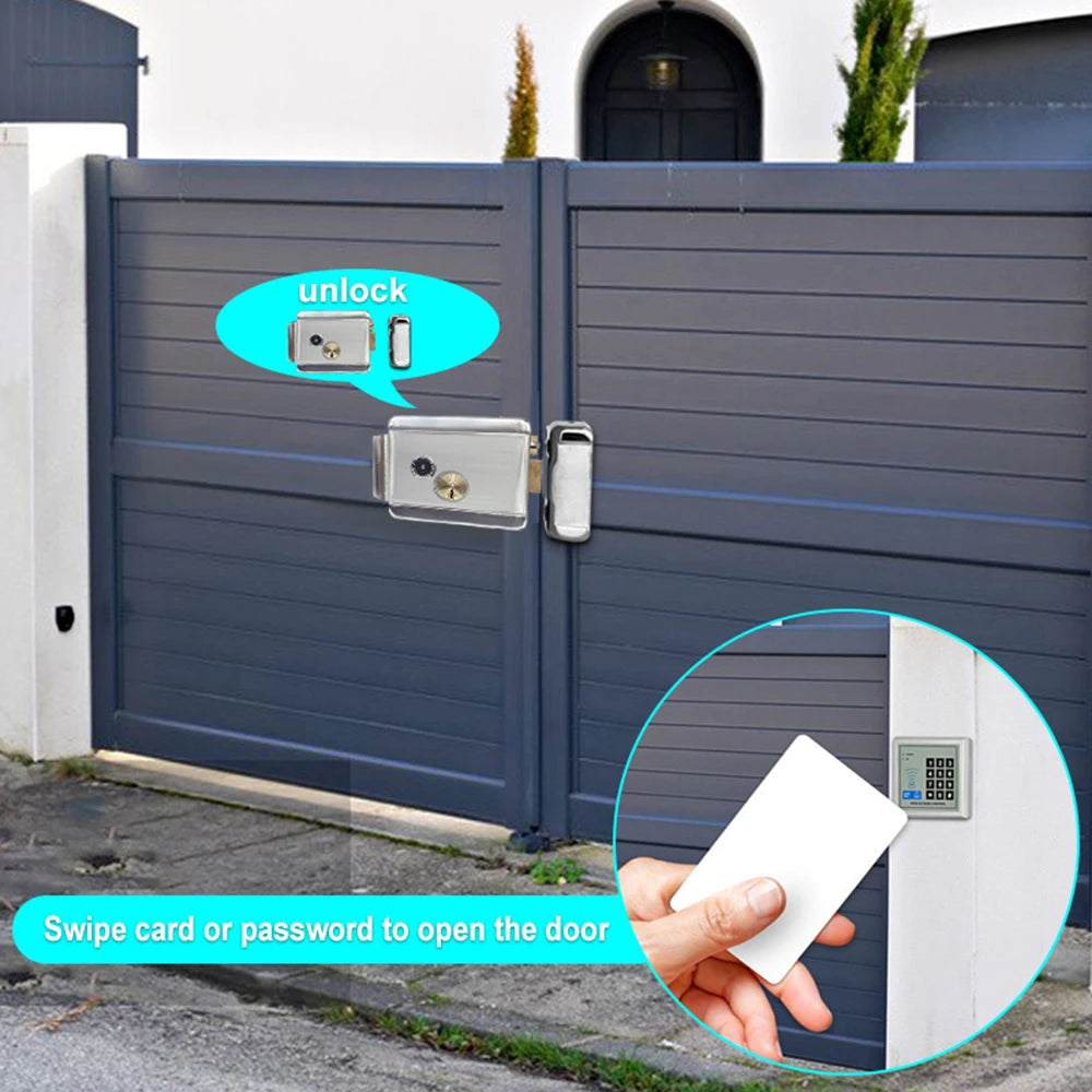 Stainless steel DC12V Electric Rim Lock With Keys for Home Video Intercom Access Control System Electric Gate Door Lock