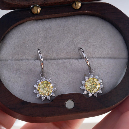 1ctx2pcs women pink royalblue gold color moissanite women drop earrings sunflower shape