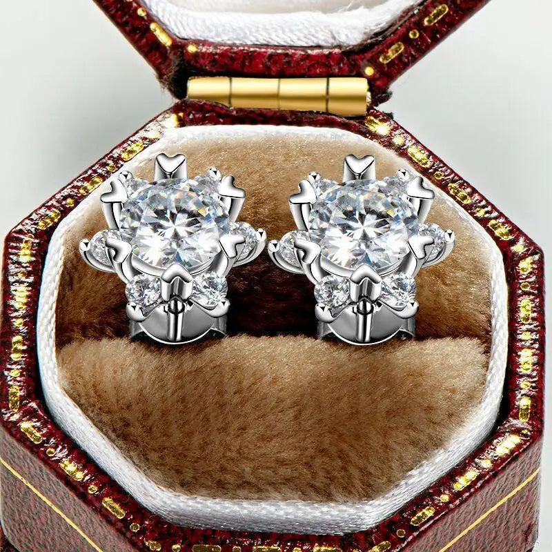 TY 925 Sterling Silver Moissanite Women's Stud Earrings 0.5/1CT Snowflake Stud Earrings VVS1 Fine Jewelry Gift With Certificate