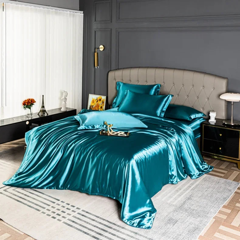 Luxury Bedding Set Single Double Queen King Size Solid Color Quilt Cover High-End Soft Silky Satin Duvet Cover Set