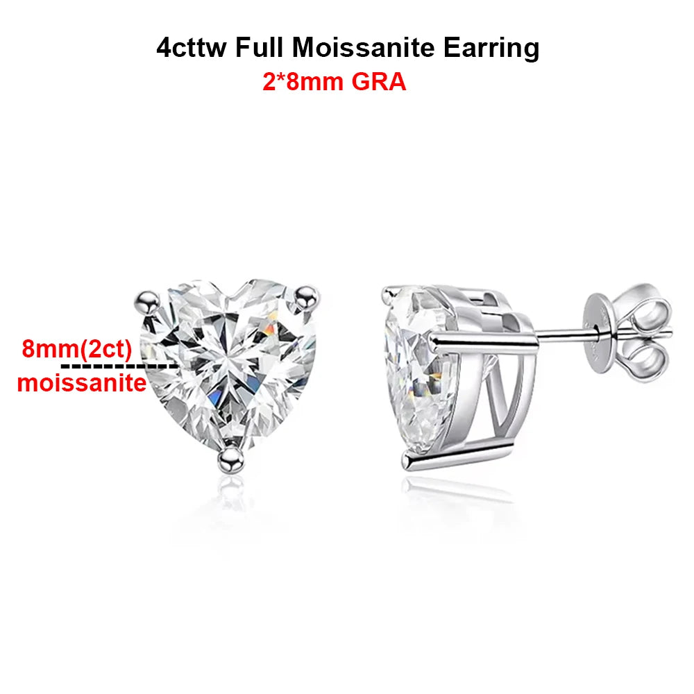GRA Certified Heart Cut Moissanite Drop Earrings for Women 3/6cttw Luxury Quality Lab Diamond S925 Sterling Silver Bride Jewelry