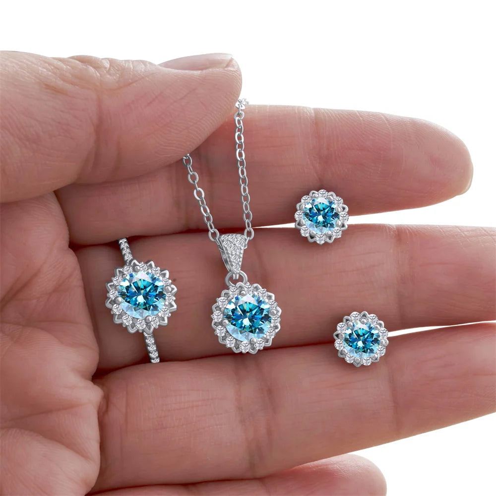 Real 925 Silver Moissanite Jewelry Set for chrm lady ring earring pendant necklace  Solitaire set for female dating party gift