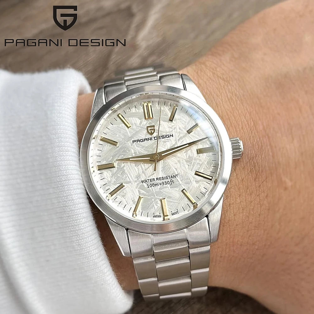 PAGANI DESIGN 40MM Meteorite Dial Men Quartz Watch Luxury Business 316L Stainless Steel 100M Waterproof Men Watch Gift With Box