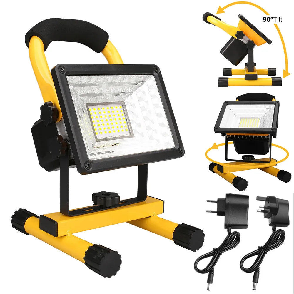 LED Portable Work Light Waterproof Rechargeable Spotlight for Outdoor Hiking Camping Searchlight Garage Emergency Floodlight