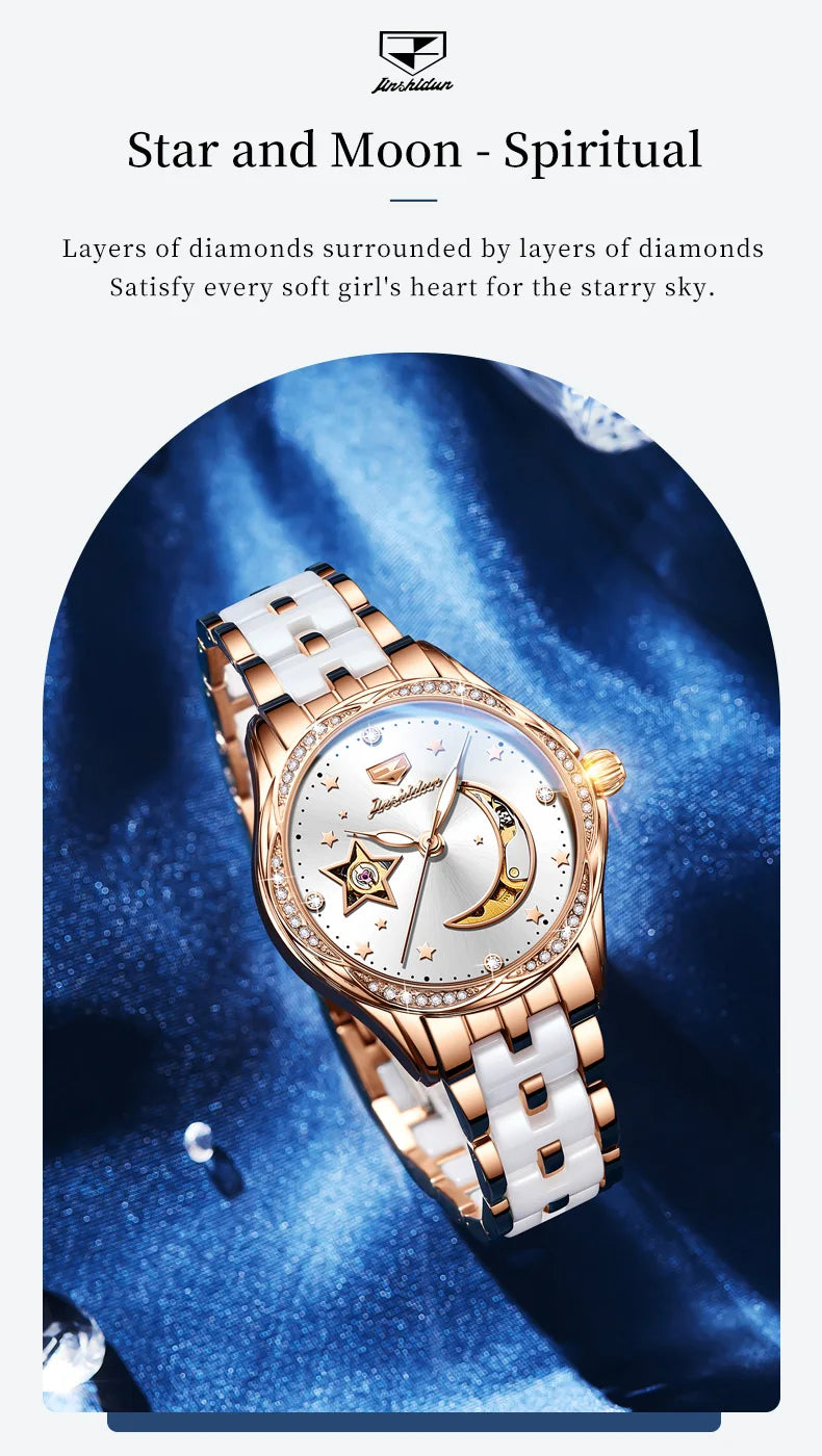 JSDUN Fashion Ceramic Skeleton Women Automatic Mechanical Watches New Luxury Ladies Watch Original Waterproof Lady Wrist Watch