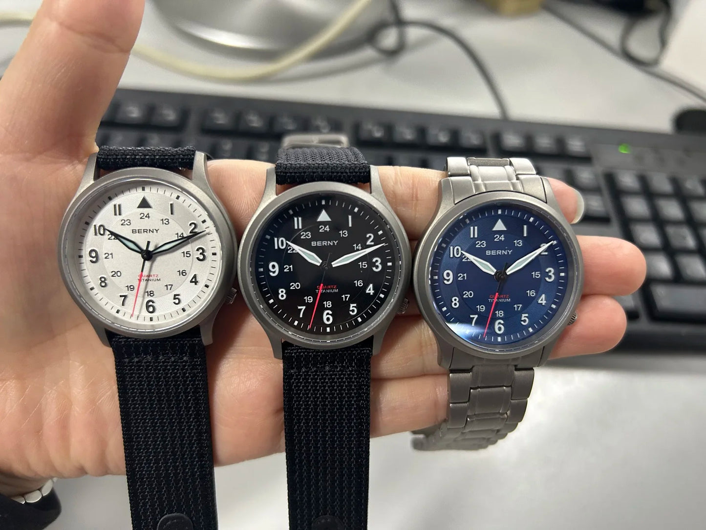 BERNY Full Titanium Watches for Men Outdoor Quartz Men's Field Pilot Wristwatch VH31 Super Luminous Sapphire Easy Read Watch