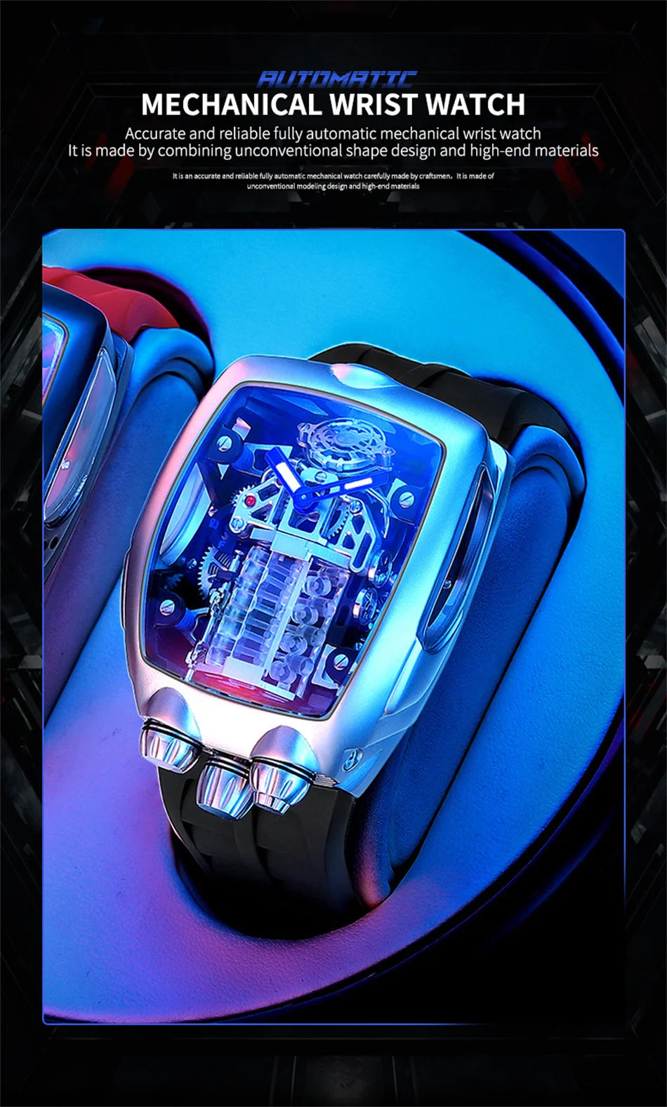 PINDU DESIGN Mens Watches Top Brand Luxury Automatic Watch Engine 16 Cylinder Skeleton Men Mechanical Watch Japan NH05A Watch