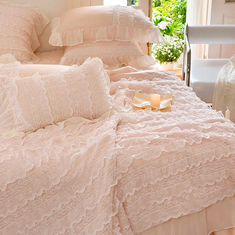 100%Eucalyptus Lyocell Cream White Lace Soft Silky Textured Wrinkle-Free Summer comforter Blanket 1Pc Flat sheet 2Pillow shams