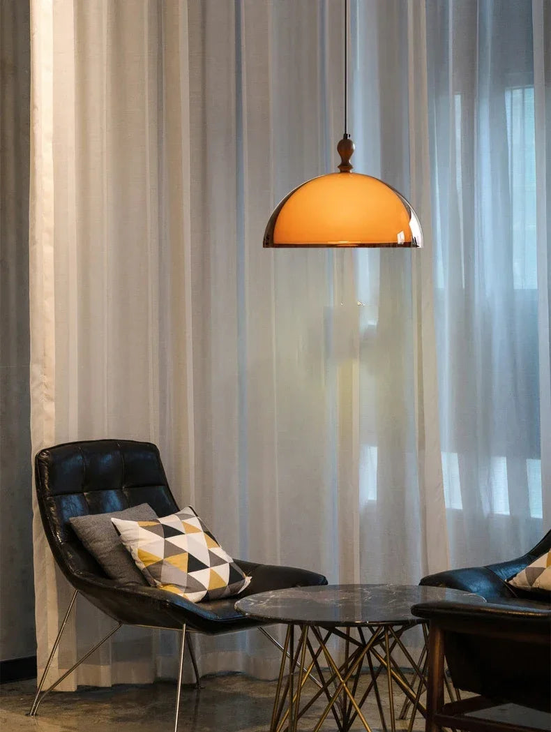 Retro Brown Acrylic Lampshade Pendant Light with Walnut Wood E27 Bulb Hanging Lamp for Dining Room Bar Adjustable Chandelier
