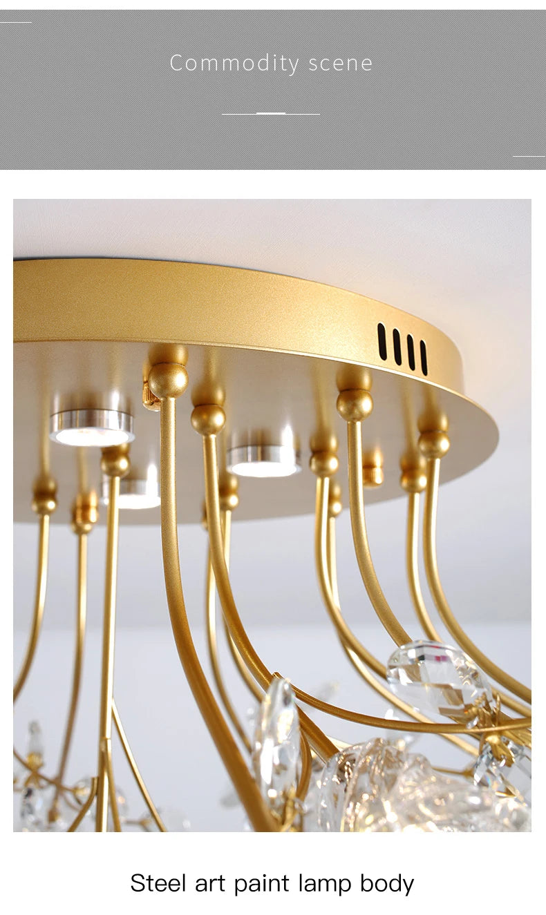 Luxury Crystal Flower Ceiling Light Gold LED Branch Tree Chandelier For Living Room Bedroom Villa Hotel Decor Bedside Wall Lamp