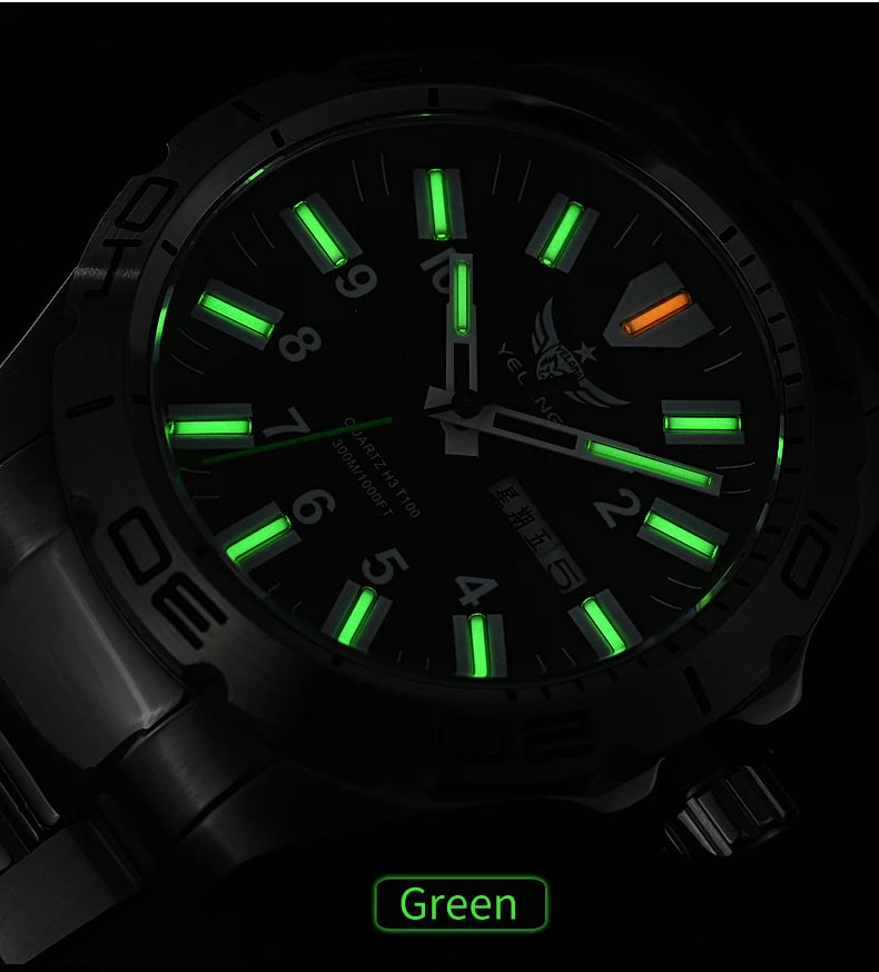 Yelang's New Design 42mm 10 Year Ultra Long Range Men's Quartz Watch 30ATM Professional Waterproof Swiss Eternal Gas Glow