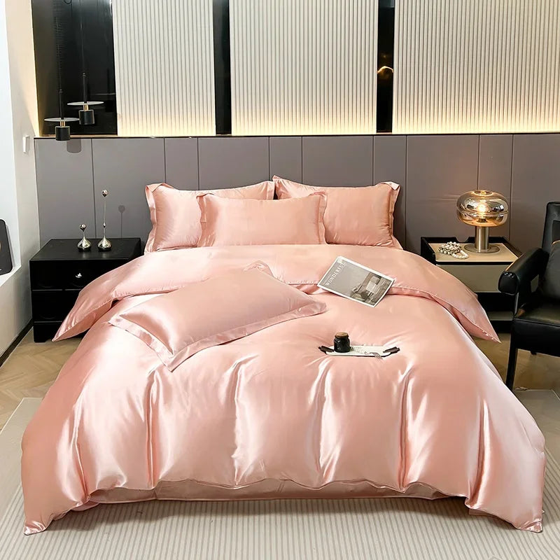 Luxury Satin Bedding Set Solid Color Duvet Cover Comfortable Smooth Quilt Cover Single Double Twin Full Queen King Size