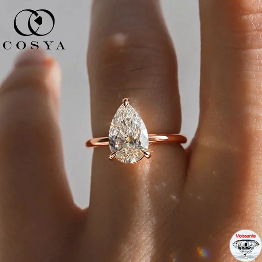 COSYA 1/2/3/4CT Pear Cut D Color Moissanite Rings/Necklace For Women S925 Silver VVS1 Lab Diamond Waterdrop Pendant Jewely Gift