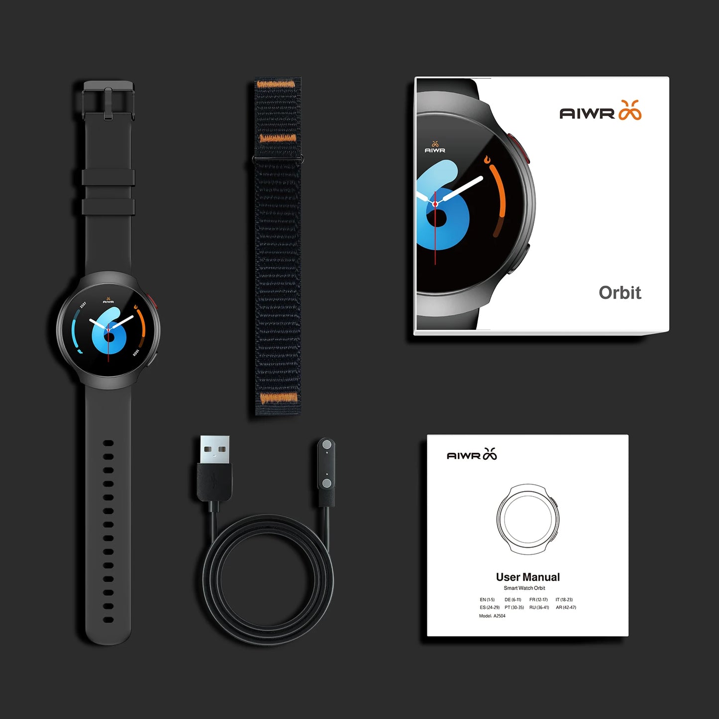AIWR Orbit Smart Watch, GPS, 1.43'' AMOLED, AI Watch Faces ChatGPT, ENC Call, Heart Rate Monitor 5ATM Waterproof for Android iOS
