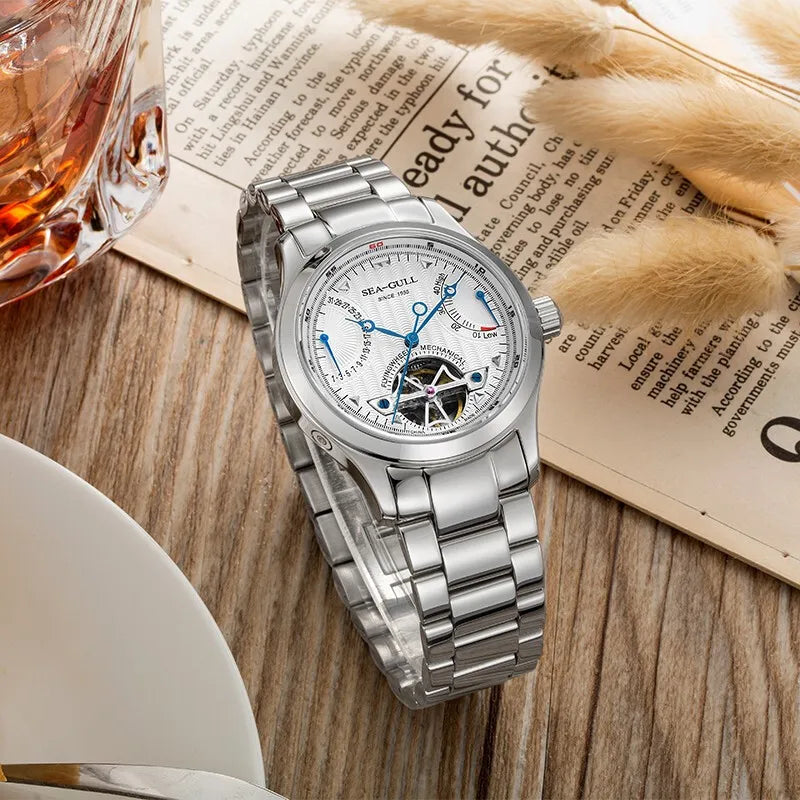 2025 Seagull Men's Automatic Mechanical Watch Multifunction Dial Calendar Sapphire Steel Band Men's Wristwatch reloj hombre M162