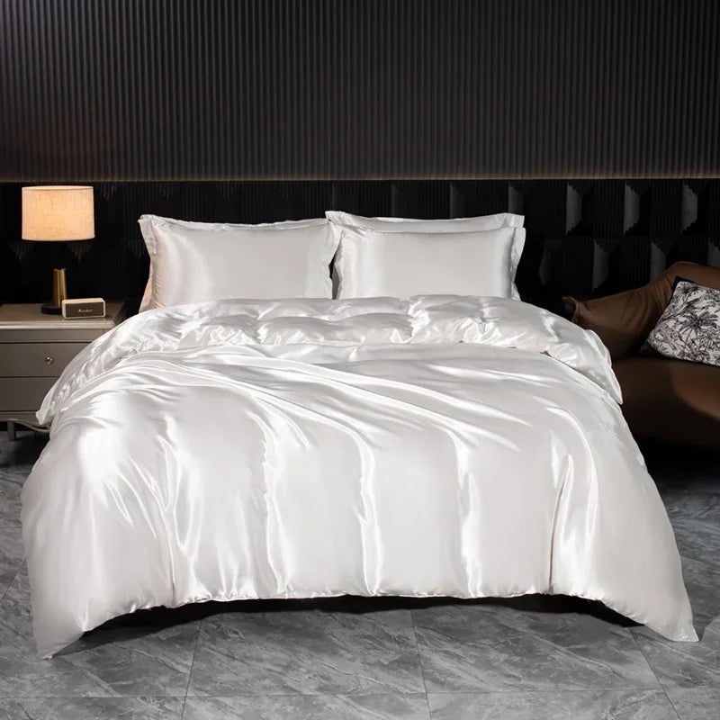 Luxury Satin Bedding Set Solid Color Duvet Cover Comfortable Smooth Quilt Cover Single Double Twin Full Queen King Size