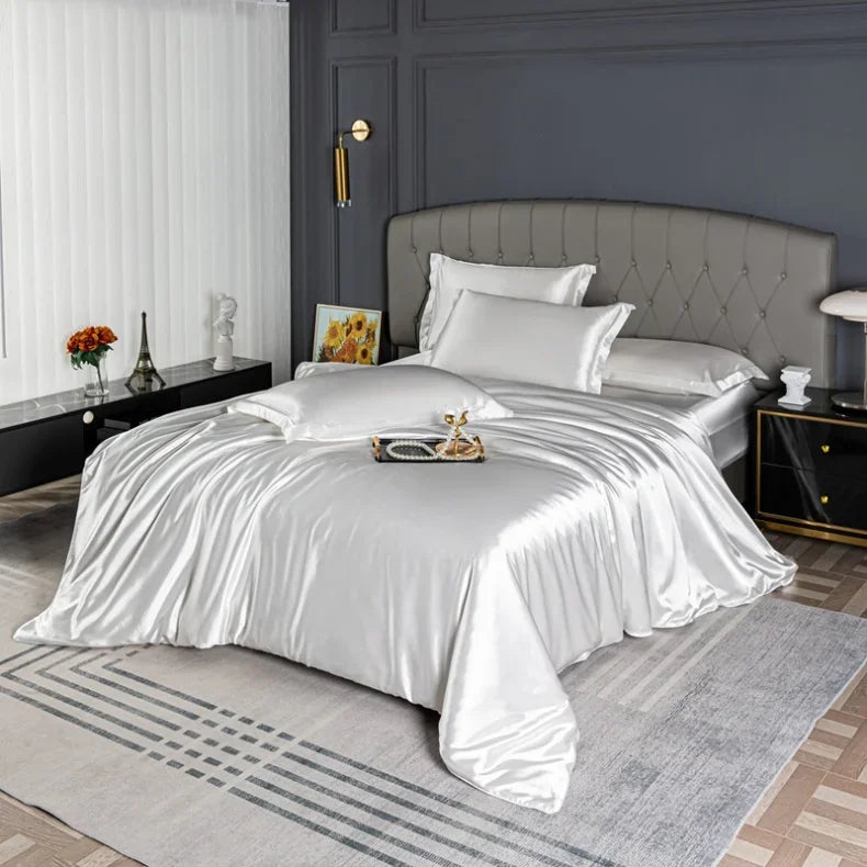 Luxury Bedding Set Single Double Queen King Size Solid Color Quilt Cover High-End Soft Silky Satin Duvet Cover Set