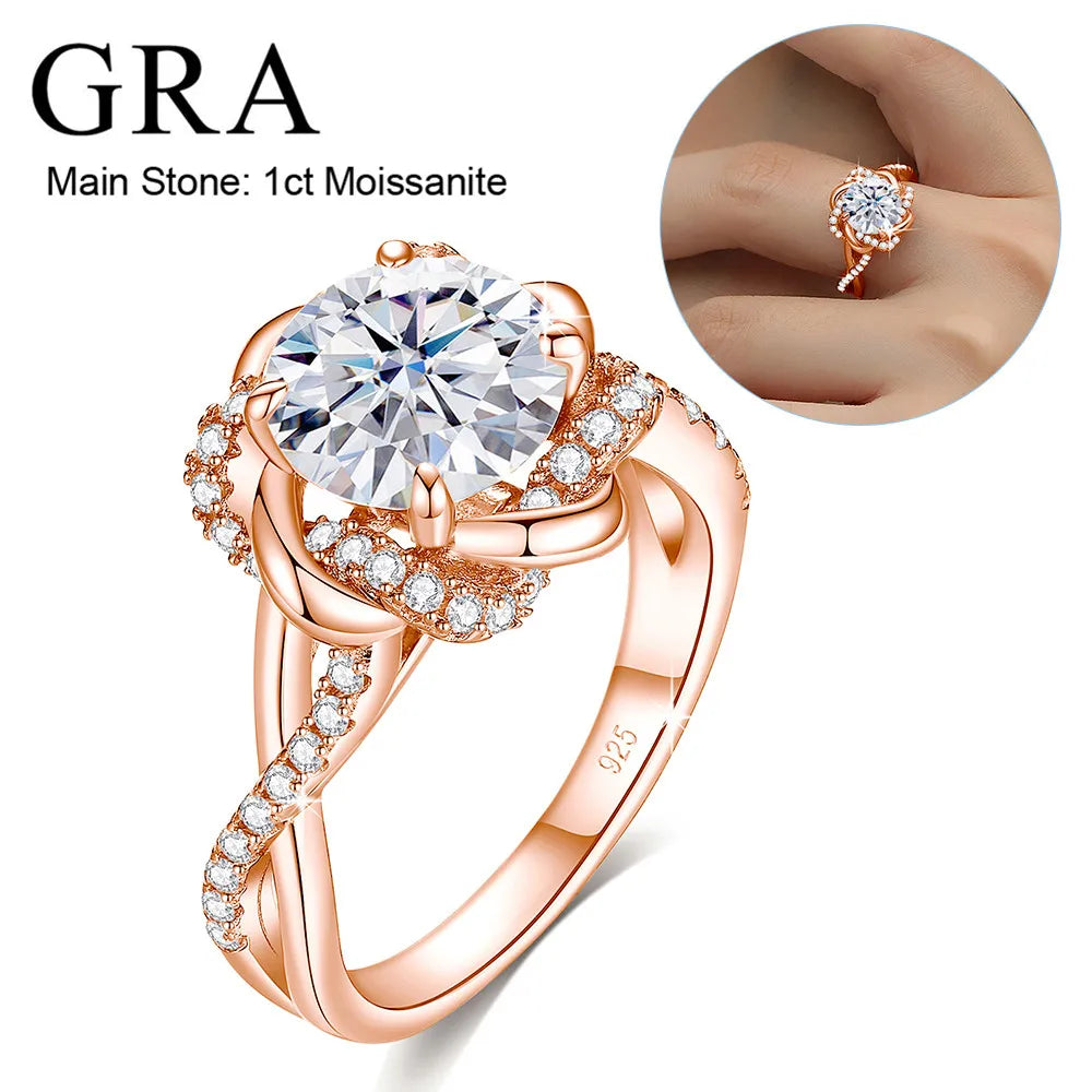 1ct to 3ct Moissanite Diamond Certified Ring Original Sterling Silver 925 Rings for Women Twist Floral Luxury Wedding Jewelry