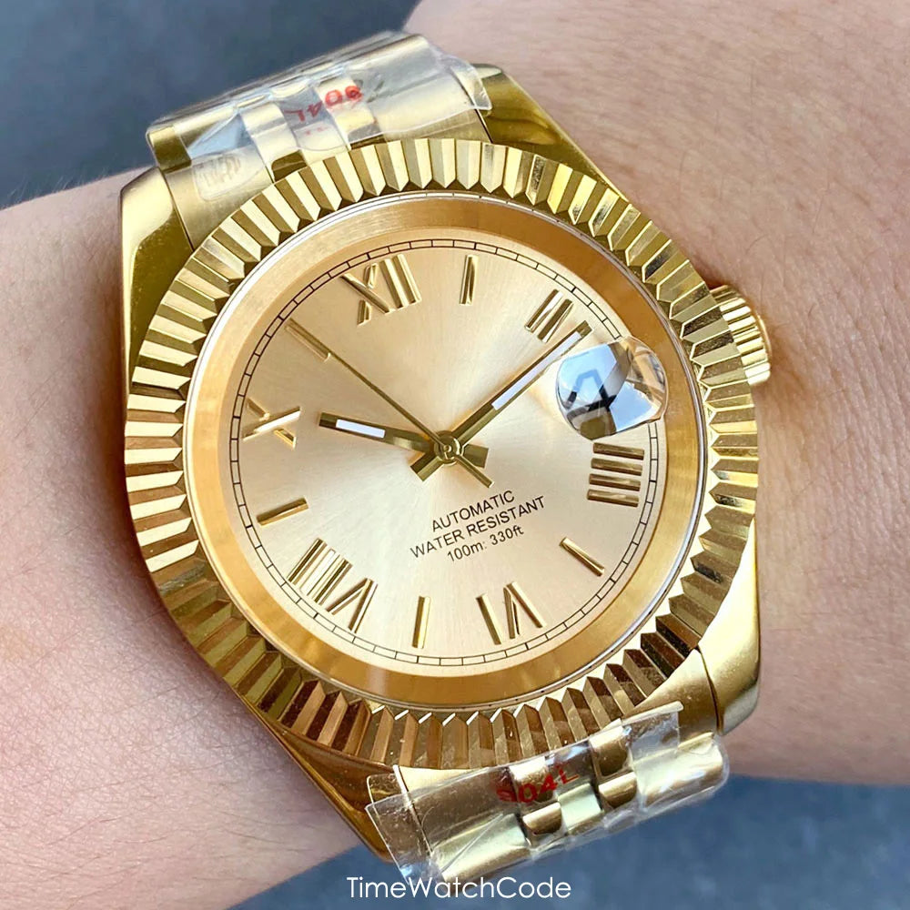 Montre automatique de luxe Tandorio Business pour homme, mouvement NH35A, cadran classique à chiffres romains, lunette cannelée, verre saphir, 36/39 mm