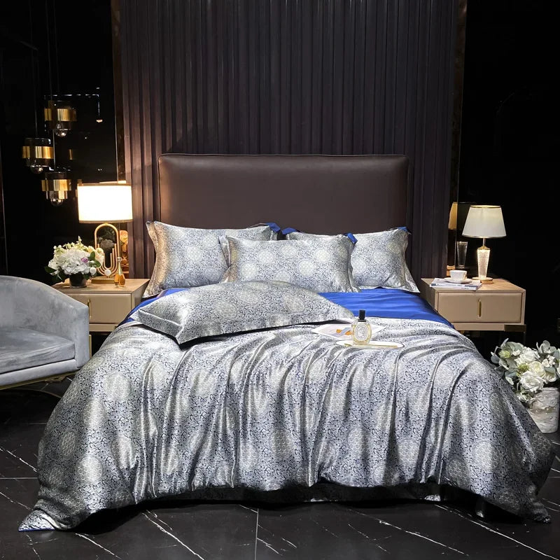 Luxury Palace Style Silk Bedding Set HighEnd Soft Silky Satin Quilt Cover Set Printed Queen King Duvet Cover Gift for Your Lover