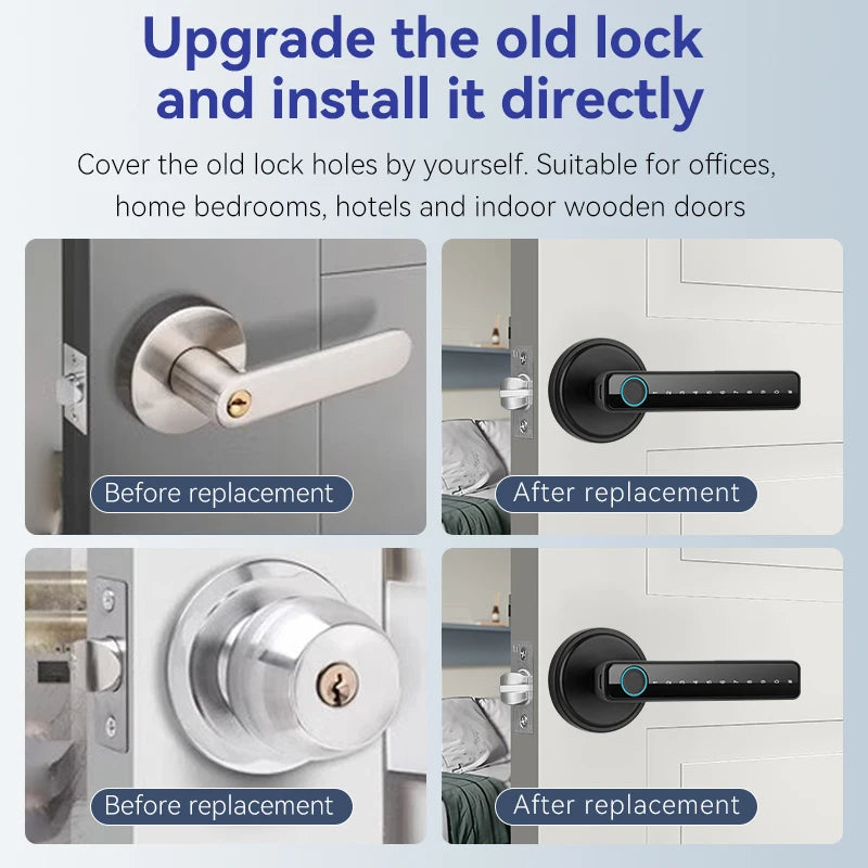 Tuya Smart Fingerprint Door TT Lock Electronic Lock with Password/Key/Card/Tuya APP Unlock Home Protection Smart Life Control