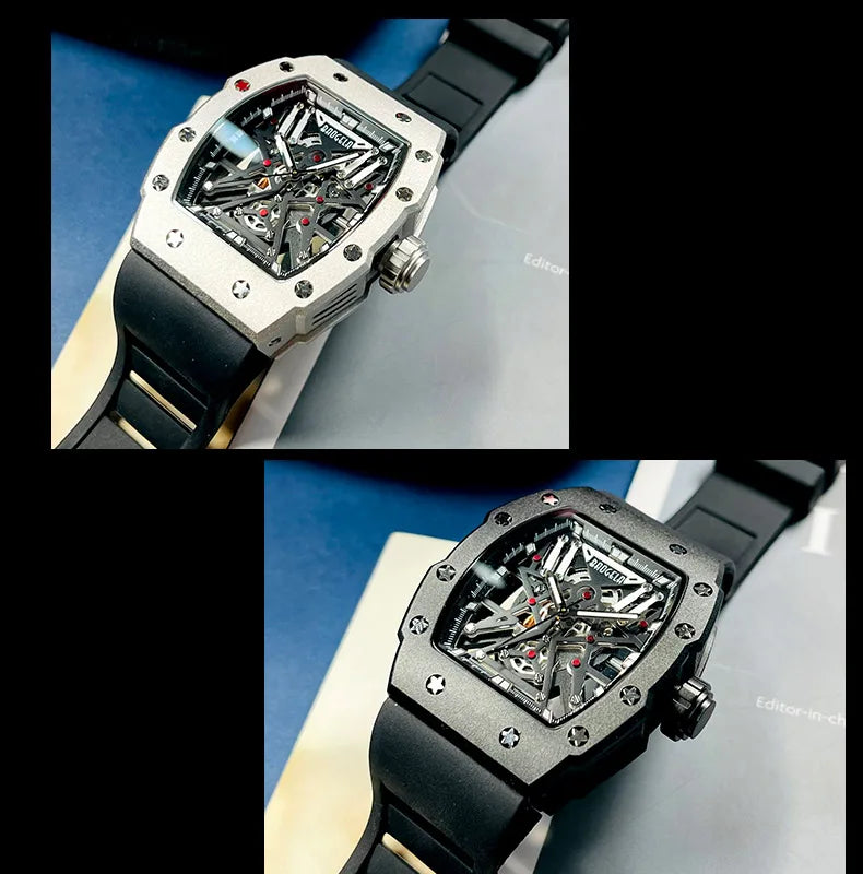 BAOGELA Black Stainless Steel Watch Men Military Sport Analog Quartz Wristwatch with Silicone Strap Luminous Hands Relogio 4147