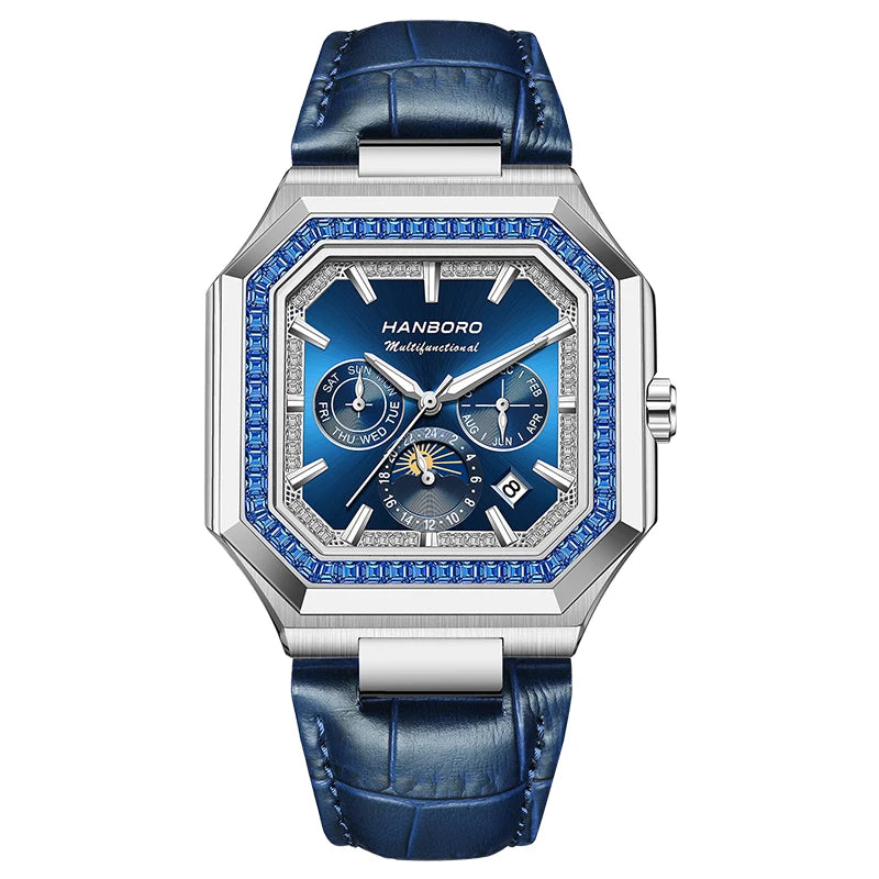 HANBORO Square Men's Fully Automatic Mechanical Watch Multi functional Fashion Trend Watch