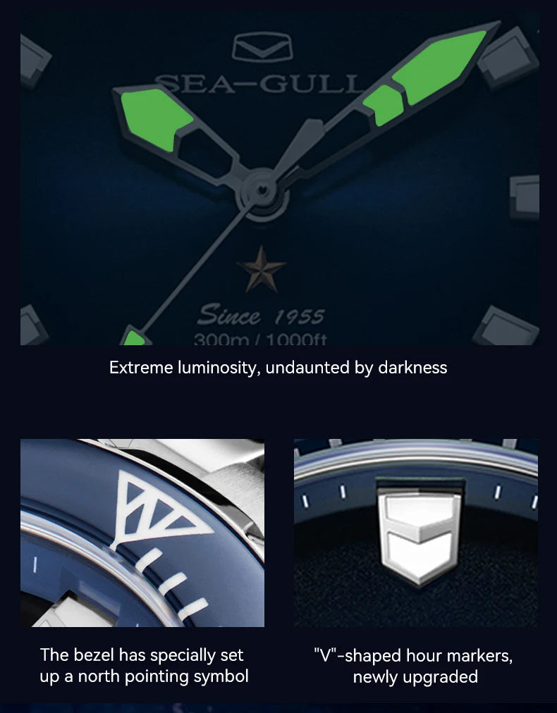 Seagull 40mm Ocean Series Pro Wristwatch relogio masculino Men's Automatic Mechanical Watch 300m Diving Sapphire Crystal 1213