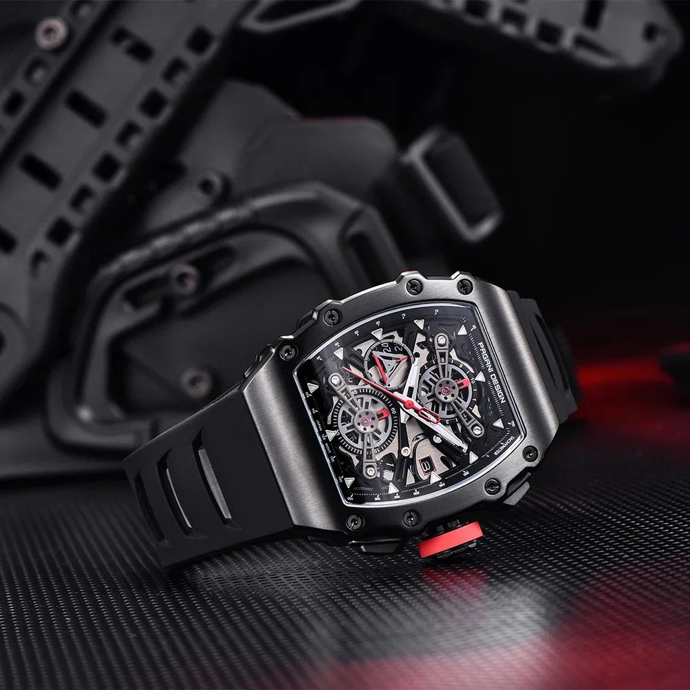 Pagani Design Men's Quartz Watches Japan Movt Skeleton Dial Waterproof Sport Rectangle Sapphire Glass Chronograph Watch For Men
