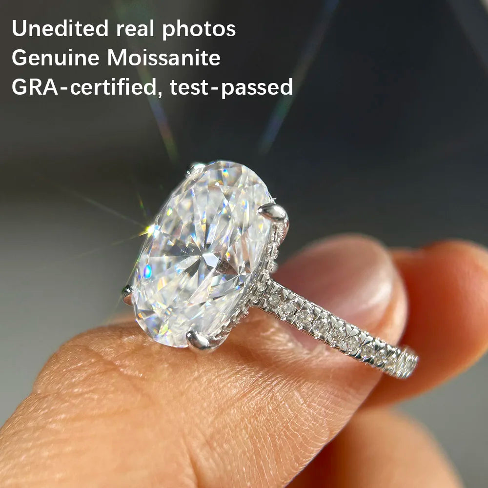 BXINY 8CT Oval Cut All Moissanite Ring 925 Sterling Silver for Women Sparkling Lab Diamond Wedding Band Jewelry with Certificate